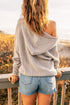 Zipper V-Neck Dropped Sleeve Hooded Solid Sweater